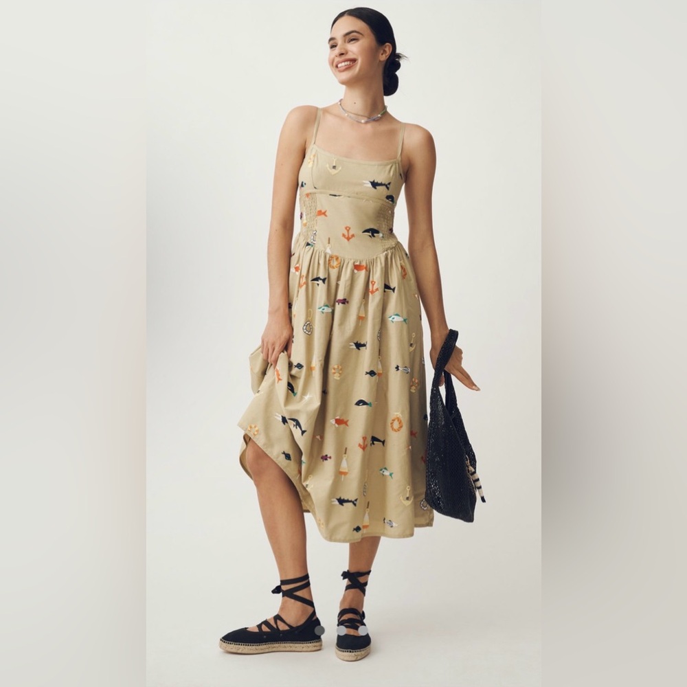 EUC Maeve Sleeveless Square Neck Drop Waist Midi Dress, Size XL